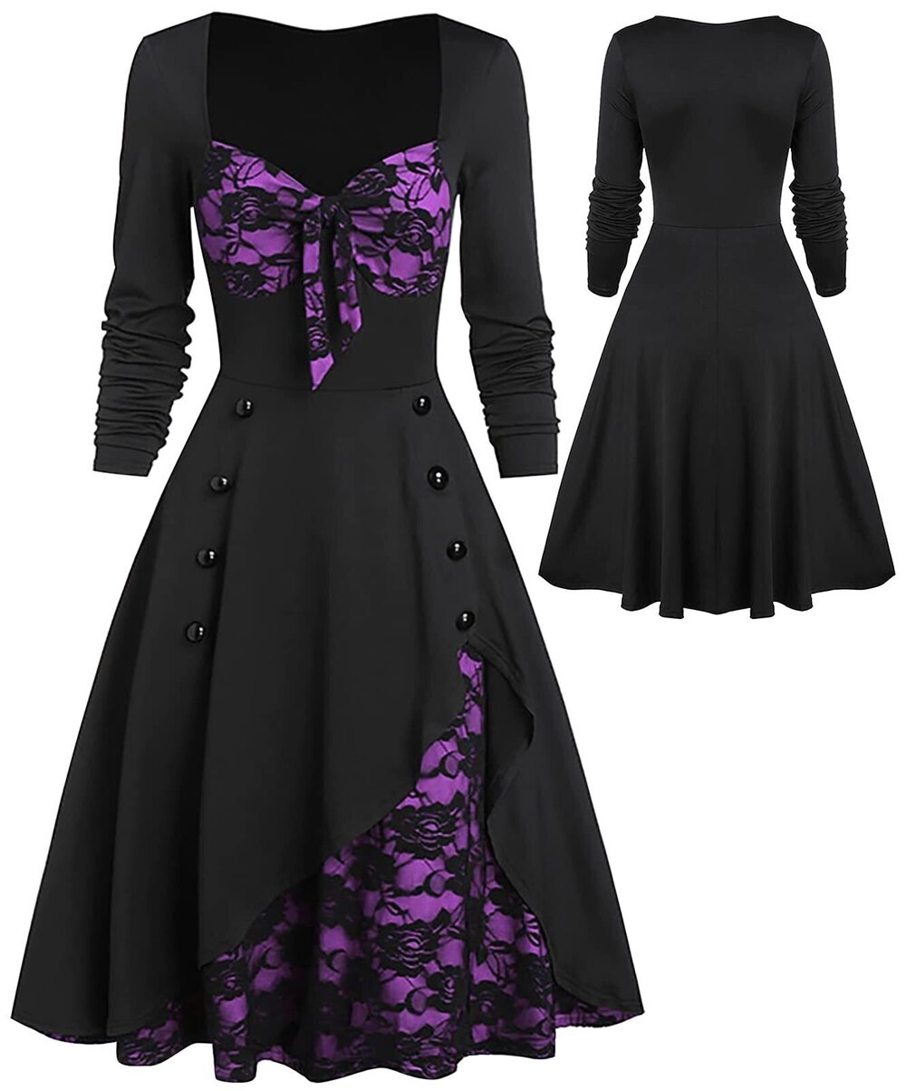 5509 Witch Dress Gothic Vintage Flare Goth Masquerade Costume Cosplay Dress